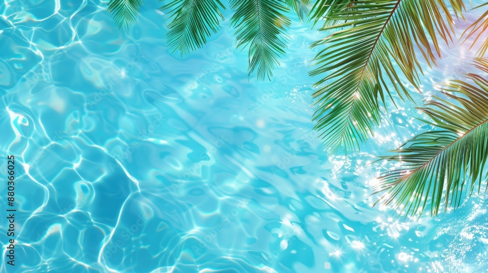 Tropical Paradise: Palm Leaves Over Tranquil Blue Water Tropical Paradise: Palm Leaves Over Tranquil Blue Water