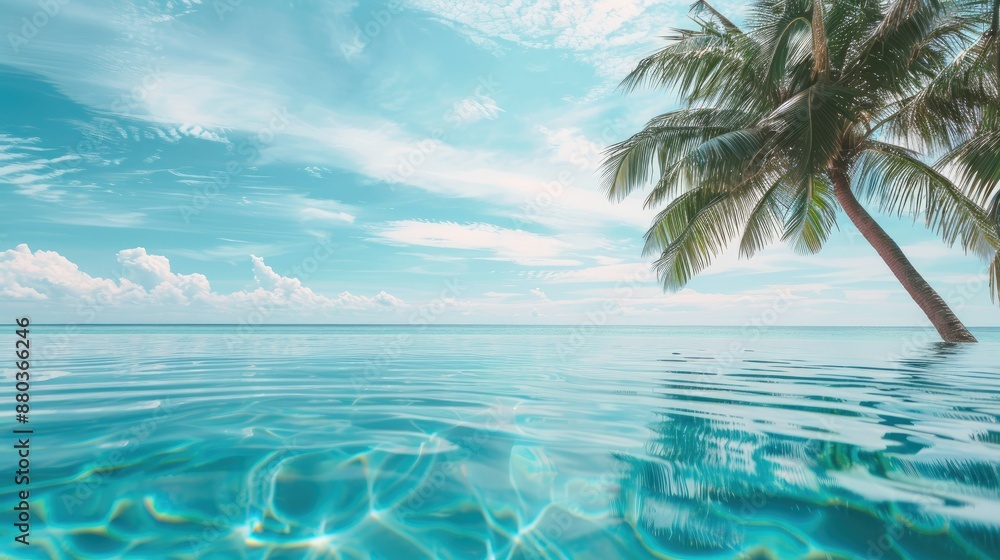 Fototapeta premium Tropical Paradise: Palm Tree Overlooking a Tranquil Pool