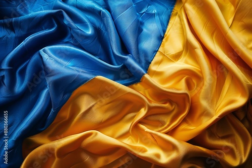 Fabric of a waving Ukrainian flag, background Generative Ai