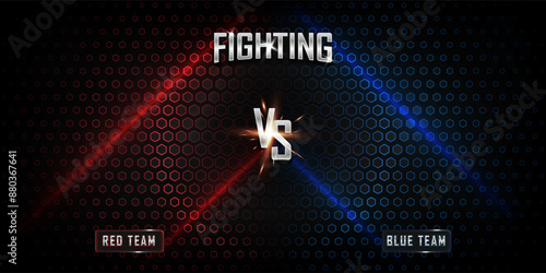 Dynamic Fight Night Poster with Red and Blue team highlights background. Promotional posters for boxing, fighting, MMA and martial arts sporting events