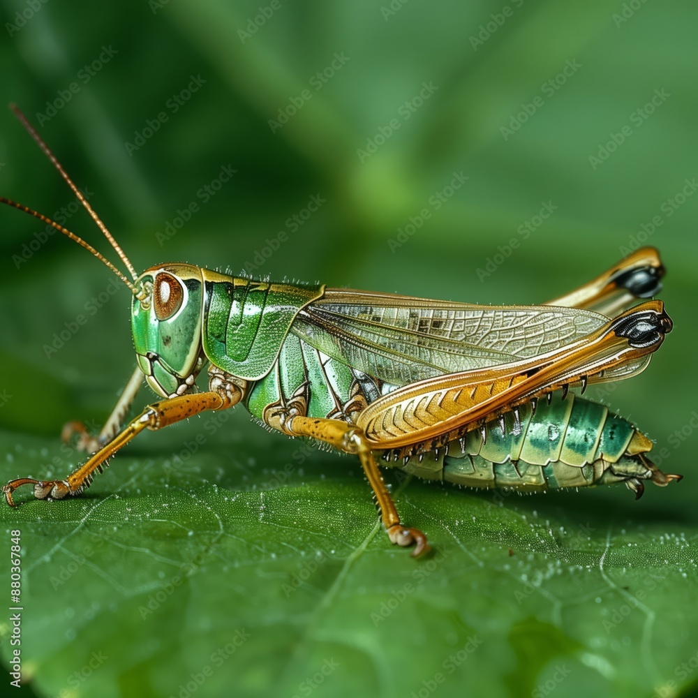 Fototapeta premium Grasshopper on a Leaf- Photograph a grasshopper as it rests on a leaf