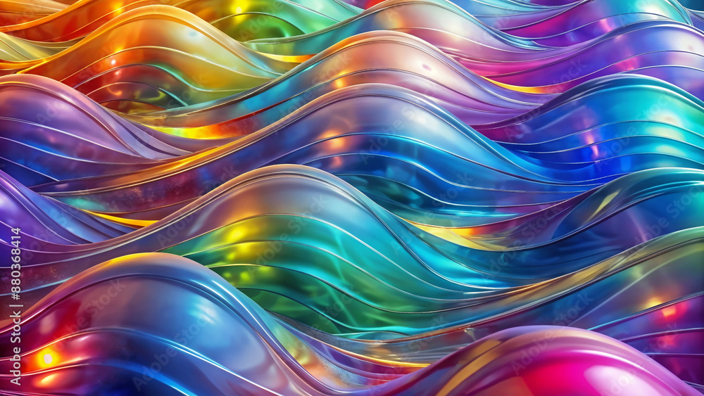Fototapeta premium Wavy Glass Shapes Background with Colorful Gradient