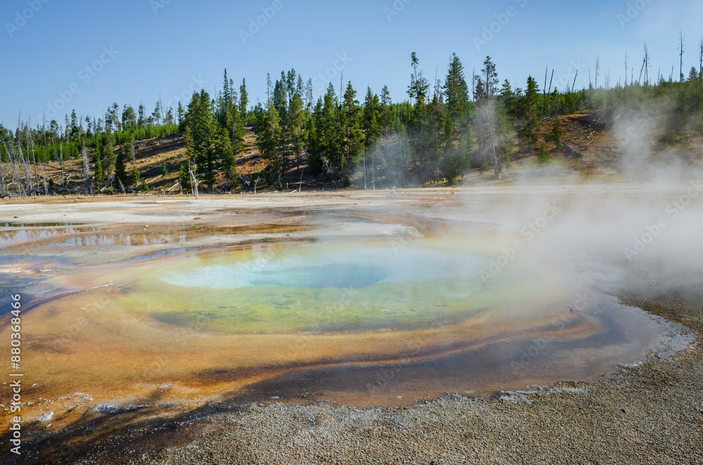 Chain Lake and Bottomless Pit Pools part of the Upper Geyser Basin, Yellowstone National Park Chain Lake and Bottomless Pit Pools part of the Upper Geyser Basin, Yellowstone National Park