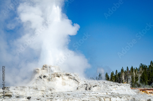 Castle Geyser erupting, Upper Geyser Basin, Yellowstone National Park, Wyoming, Montana photo