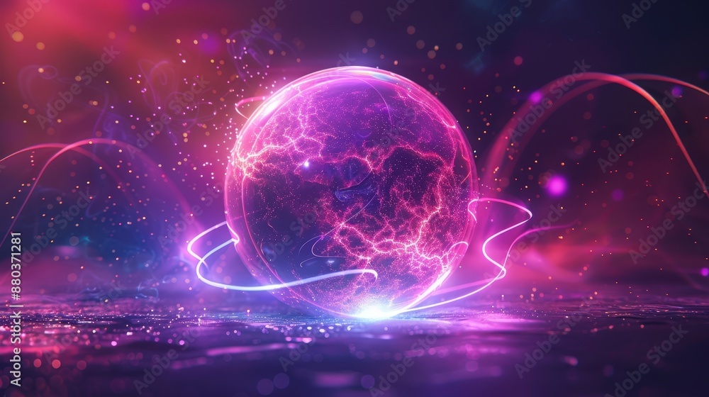A vibrant, futuristic glowing orb surrounded by electric energy and neon lights, set against an abstract background. A vibrant, futuristic glowing orb surrounded by electric energy and neon lights, set against an abstract background.