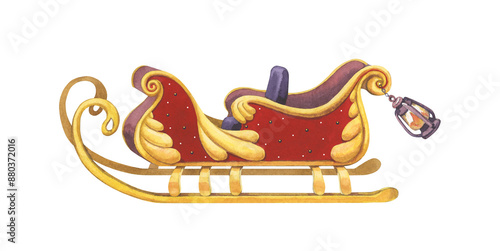 Watercolor Santa Claus sleigh on white background