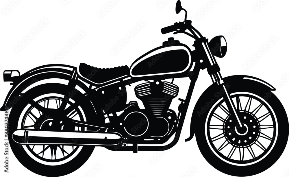 Fototapeta premium Old motorcycle silhouette vector, vintage motorcycle vector art