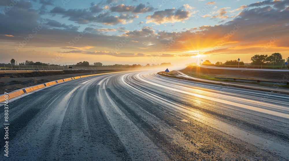 Naklejka premium Ensuring Durability: Curing Techniques in Reinforced Concrete Road Construction