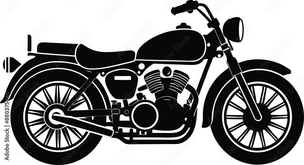 Fototapeta premium Old motorcycle silhouette vector, vintage motorcycle vector art