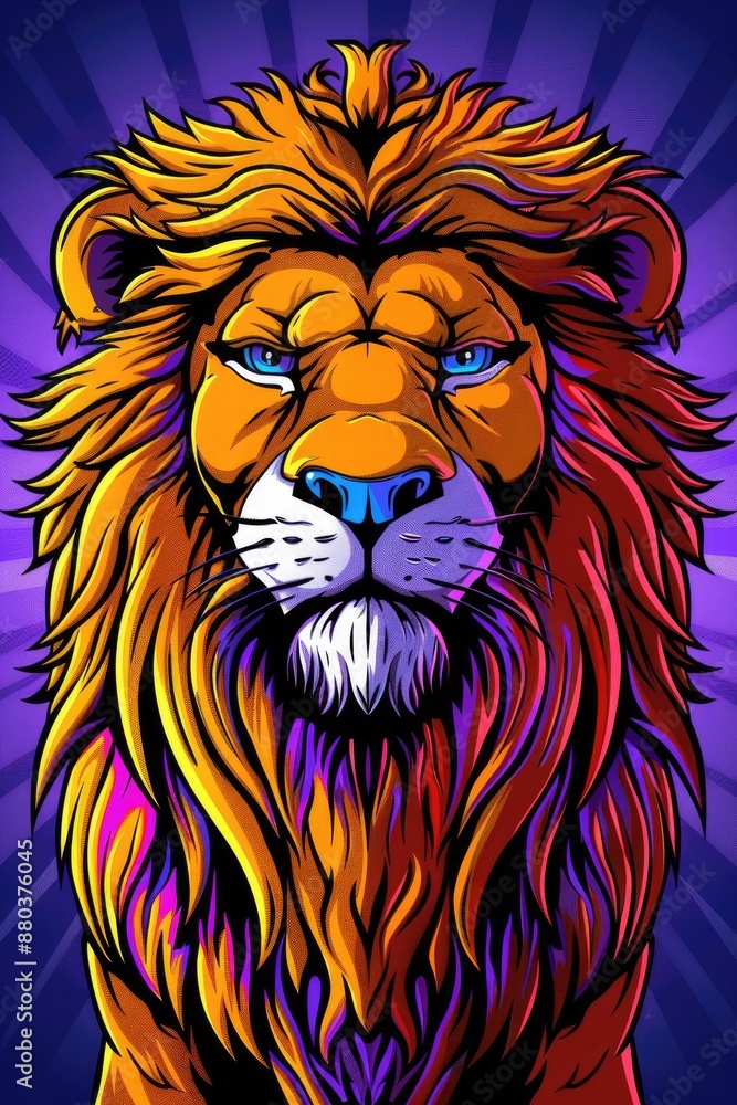 Obraz premium Majestic Lion Illustration with Vibrant Colors and Bold Lines