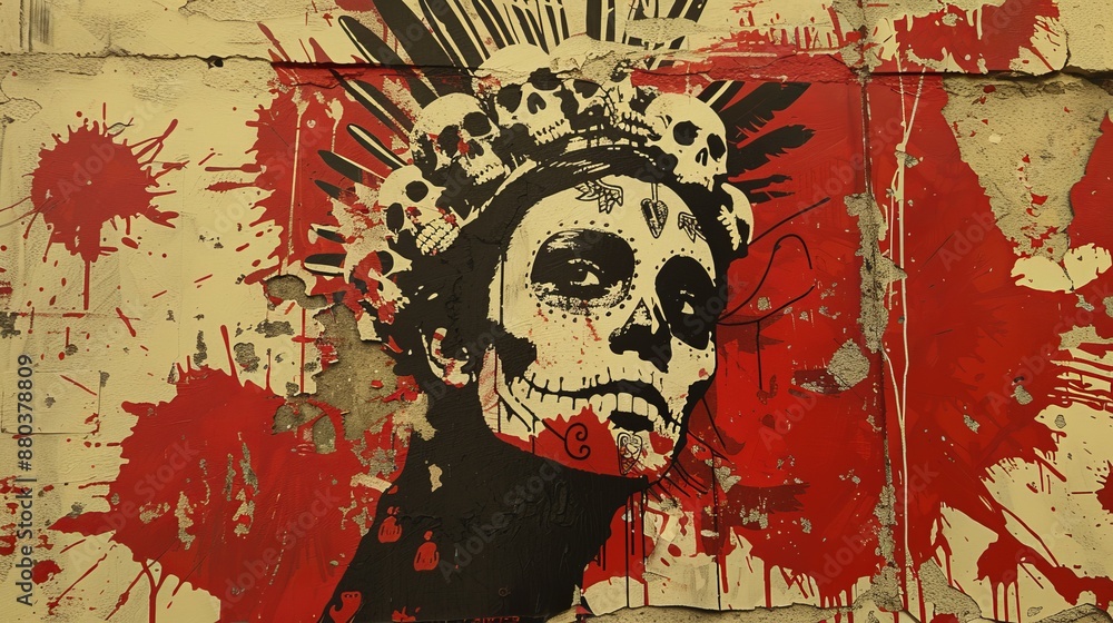 Fototapeta premium Skull Graffiti on Urban Wall