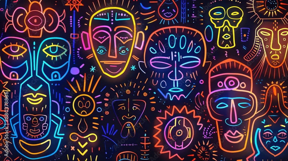 Neon Tribal Mask Pattern Neon Tribal Mask Pattern