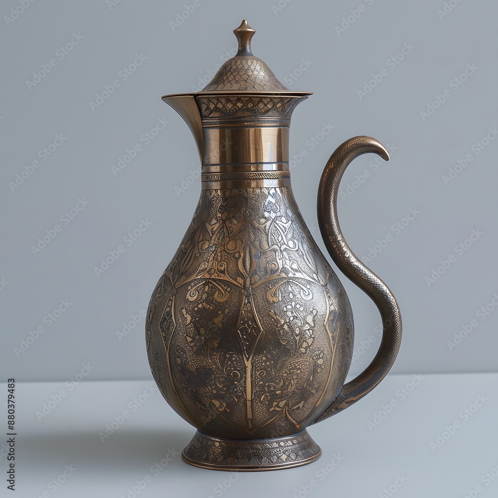 Ornate Brass Pitcher with Intricate Detail