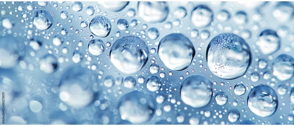 Panoramic close-up, high detail scan of waterdrops with reflections texture, Generative AI Panoramic close-up, high detail scan of waterdrops with reflections texture, Generative AI