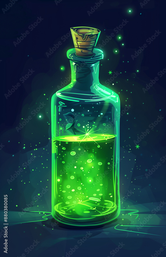 Green liquid in the bottle with white glowing Green liquid in the bottle with white glowing