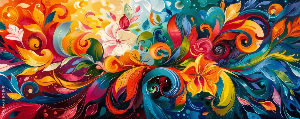 Vibrant carnival with swirling brushstrokes, contrasting colors, and excitement Vibrant carnival with swirling brushstrokes, contrasting colors, and excitement