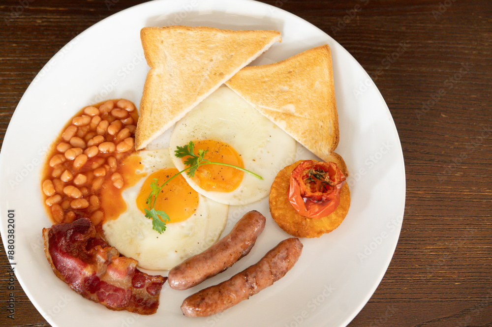 Top view photo of English Breakfast dishes on the table Top view photo of English Breakfast dishes on the table