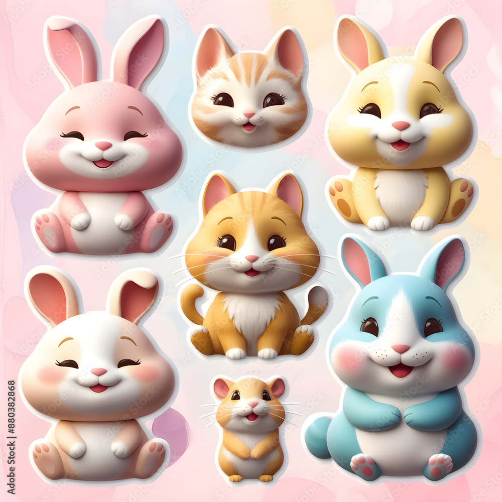 Fototapeta premium Three-Dimensional Adorable Animal PNG Set with Transparent Background