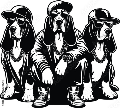 Hip Hop Basset Hound Dogs Illustration vector