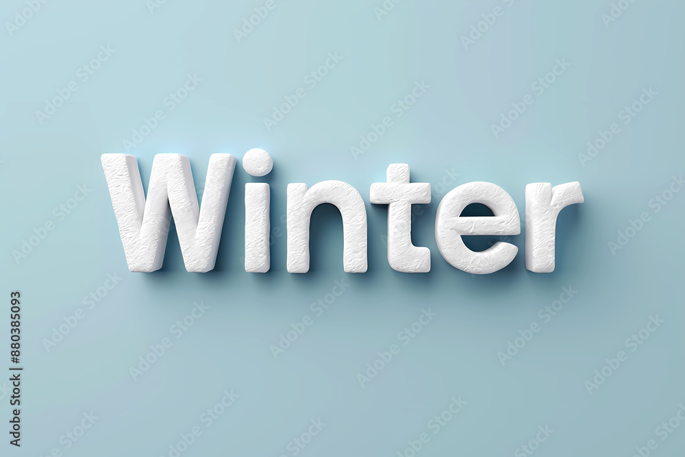Fototapeta premium Winter text modern font center on blue background.