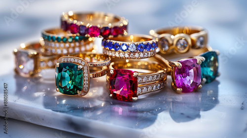 A collection of vibrant gemstone rings  photo