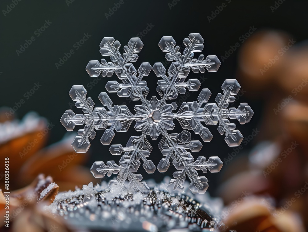 Snowflake on Jewelry- Zoom in on a snowflake resting on a piece of fine jewelry Snowflake on Jewelry- Zoom in on a snowflake resting on a piece of fine jewelry
