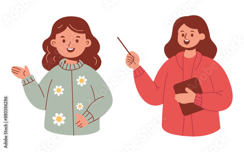 Girl Pointing at Something Illustration