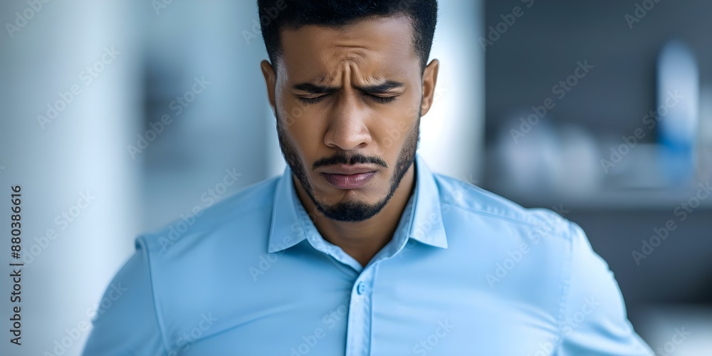 Arab office worker experiencing stomach cramps constipation heartburn