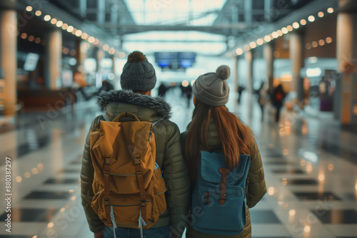 Man and woman at the airport. Vacation, travel, adventure © olgakudryashova