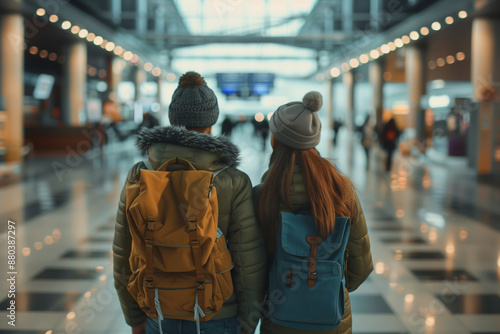 Man and woman at the airport. Vacation, travel, adventure