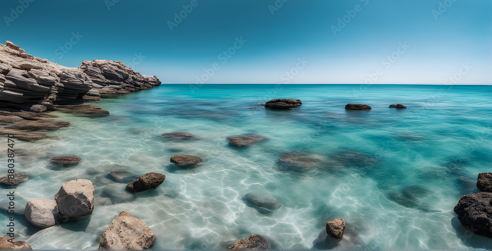 Coastal scenery with aqua-colored sea Coastal scenery with aqua-colored sea