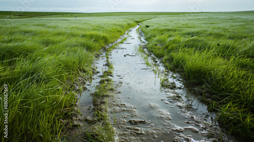 Wallpaper Mural The meadow that was once full of green grass is now transformed into a dry, sun-baked field. This transformation is an expression of the growing problem of global warming. Torontodigital.ca