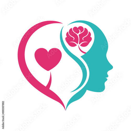        Psychology logo that includes brain and heart vector illustration.
 photo