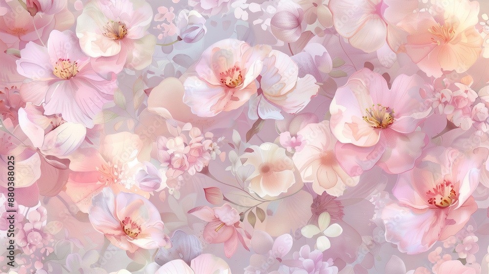 An extensive palette of delicate, pastel flowers painted in watercolor, perfect for elegant projects. An extensive palette of delicate, pastel flowers painted in watercolor, perfect for elegant projects.