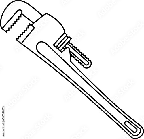 Illustration of a pipe wrench drawn with black lines