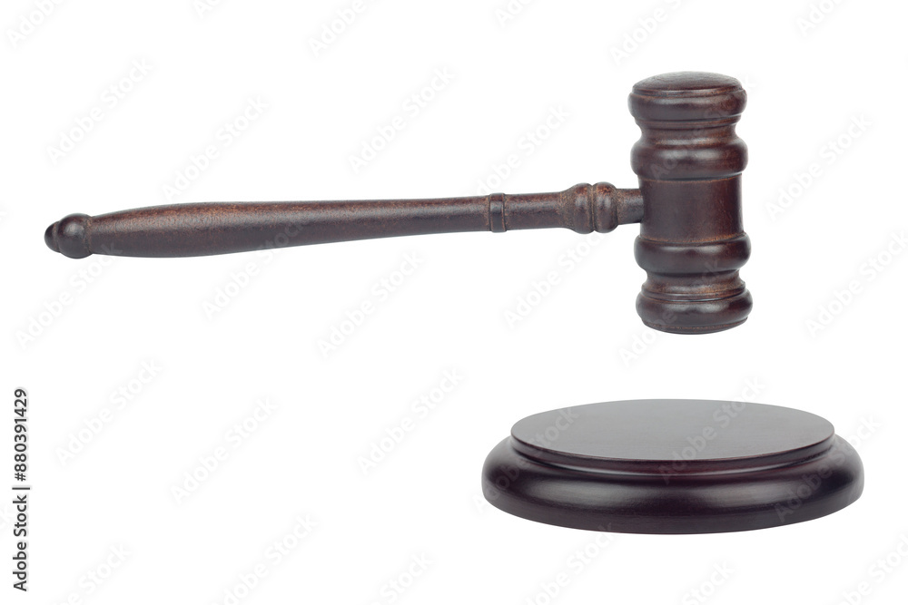 Judge's gavel, chairman's gavel, wooden gavel with stand isolated from background Judge's gavel, chairman's gavel, wooden gavel with stand isolated from background