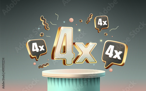 4x winner banner, promotion flyer, prize label. Vector illustration