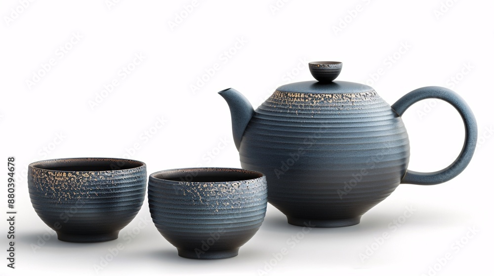 Black Teapot and Cups Set Isolated on White Background. Black Teapot and Cups Set Isolated on White Background.