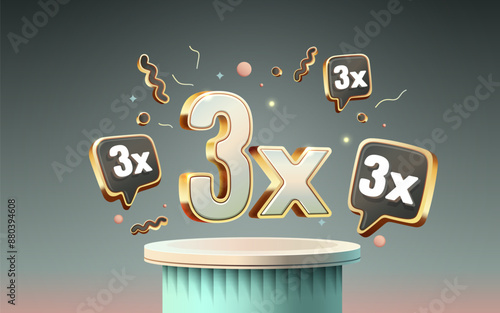 3x winner banner, promotion flyer, prize label. Vector illustration