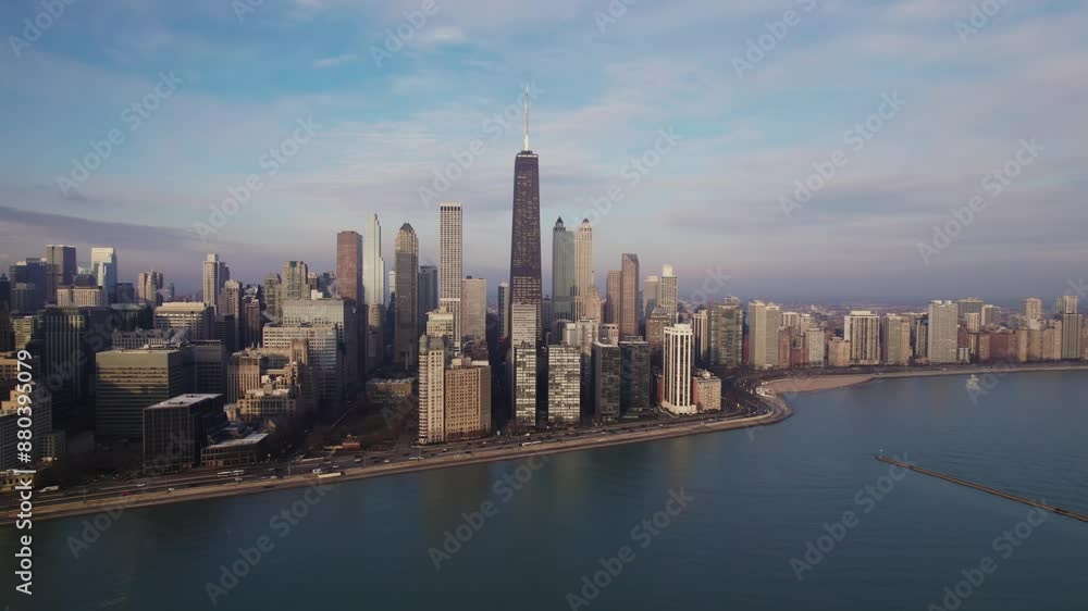 Aerial video of the skyscrapers in the city of Chicago on a sunny day Aerial video of the skyscrapers in the city of Chicago on a sunny day