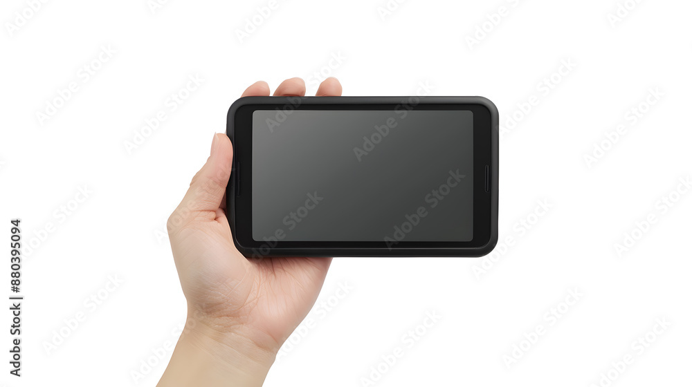 Hand holding smartphone blank display mock up isolated on white background Hand holding smartphone blank display mock up isolated on white background