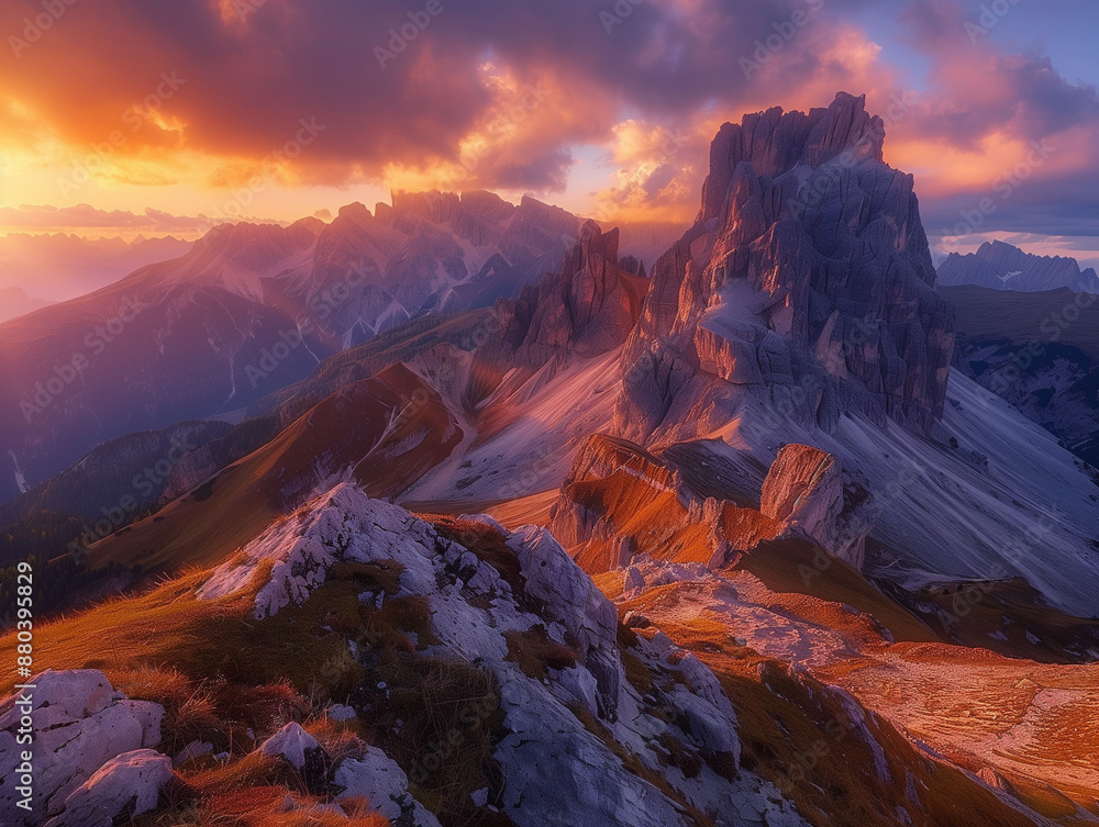 Obraz premium Sunset in Dolomite Mountains, Italy