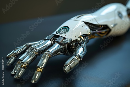 A detailed representation of a futuristic prosthetic arm, AI generated