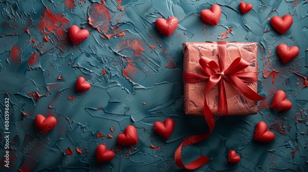 Gift Box with Red Hearts on Artistic Background - Generative AI Gift Box with Red Hearts on Artistic Background - Generative AI