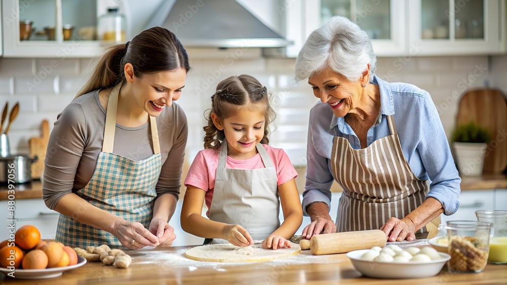 Caring Daughter-in-Law Assisting Aged Latin Mother in Baking Homemade Cookies Together Caring Daughter-in-Law Assisting Aged Latin Mother in Baking Homemade Cookies Together