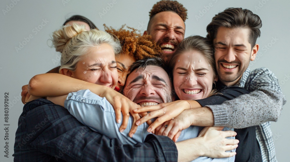 Coworkers support each other after layoffs hugs tearful faces Coworkers support each other after layoffs hugs tearful faces