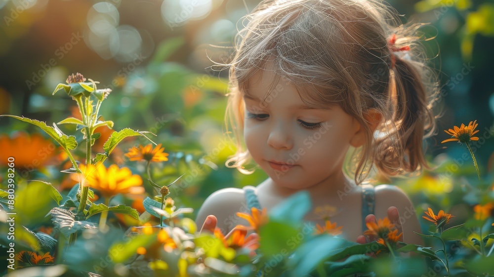 Little Girl Exploring Flowers. Little Girl Exploring Flowers.