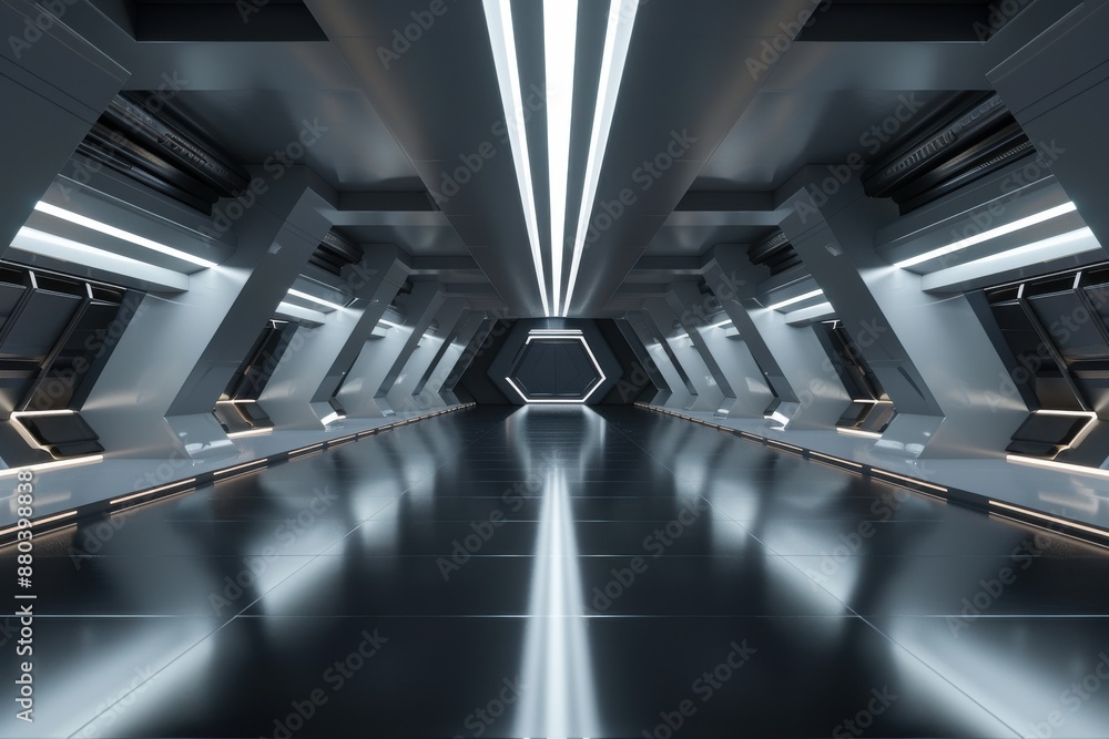 Futuristic Sci-Fi Hallway Spaceship Interior with Bright Lights. Concept. Technology, Future, Spaceship, Interior Design Futuristic Sci-Fi Hallway Spaceship Interior with Bright Lights. Concept. Technology, Future, Spaceship, Interior Design