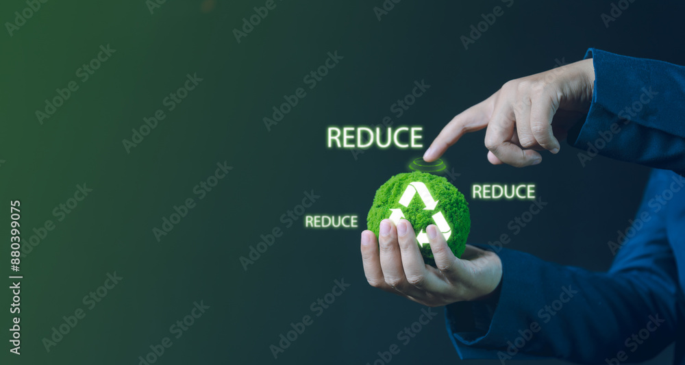 Green Globe in Hand Showcasing Symbols of Recycling, Reusing, and ...