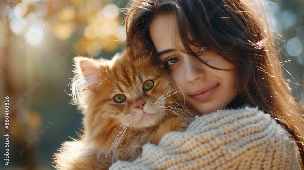 Beautiful happy woman cuddling with cute cat, friendship with pet, Beautiful happy woman cuddling with cute cat, friendship with pet,